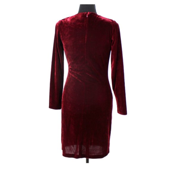 Reiss Matty Velvet Bodycon Mini Dress Burgundy Drape Detail Long Sleeves Size 6 - Picture 3 of 9